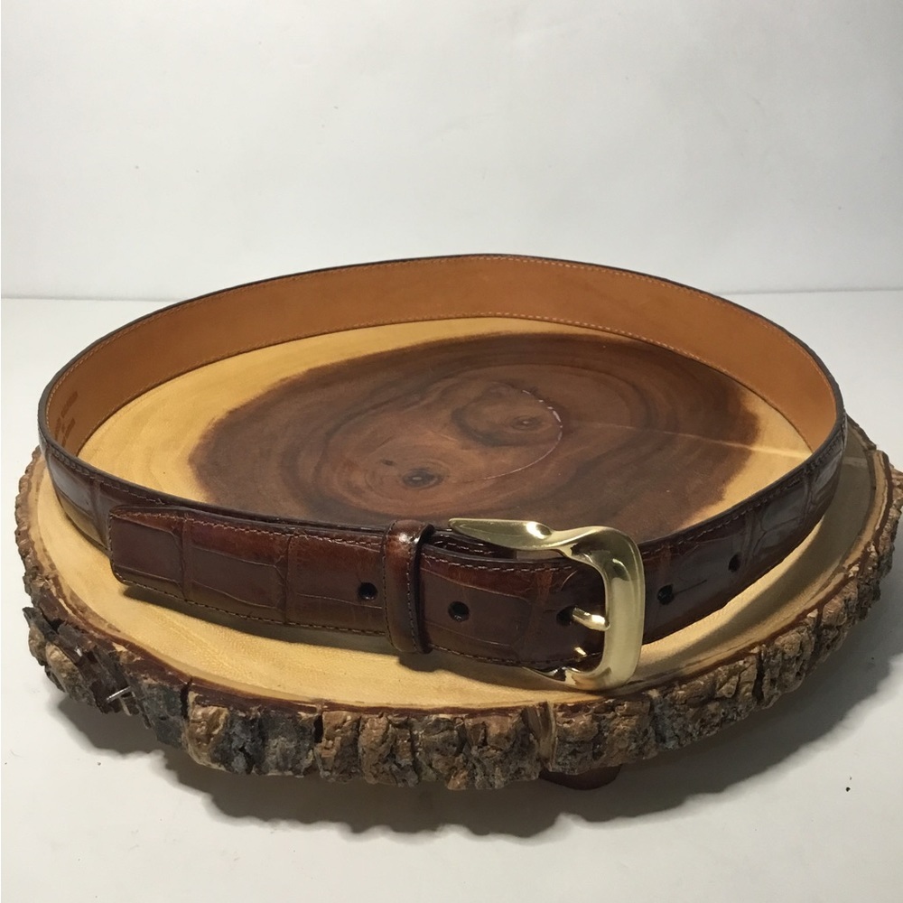 Brighton Women’s Brown And Gold Embossed Calfskin On Saddle Leather Belt Size M